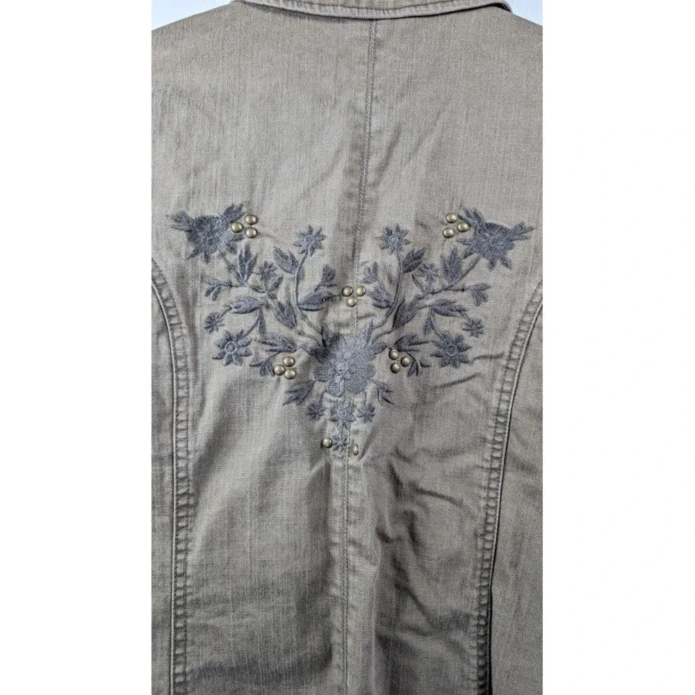 Y2K Faded Glory Jacket Womens Size 14 Studded Embroidered Military Utility Cargo